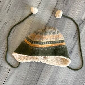 Lambs Wool Lined Trapper Hat American Eagle Pom‎ Pom Tassels Green Yellow Gray